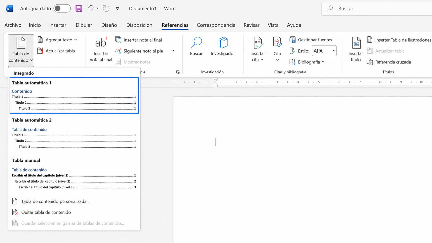 Insertar una tabla de contenido automática en Word