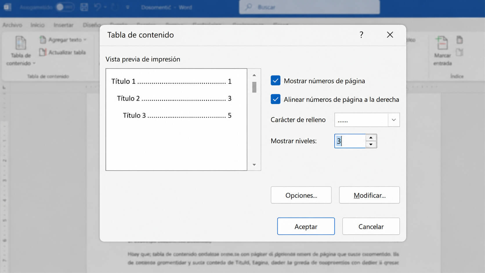 Personalizar una tabla de contenido en Microsoft Word