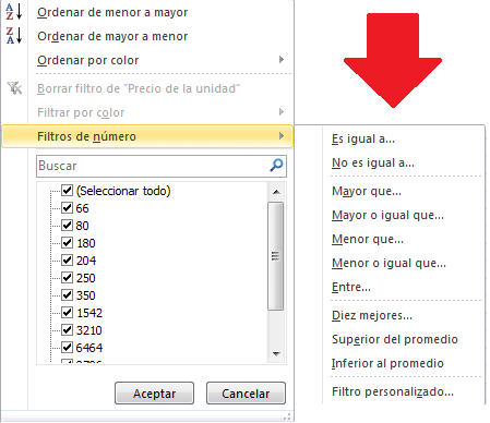 filtros de números